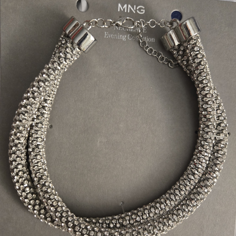 Mango Silver Crystal Statement Necklace NWT